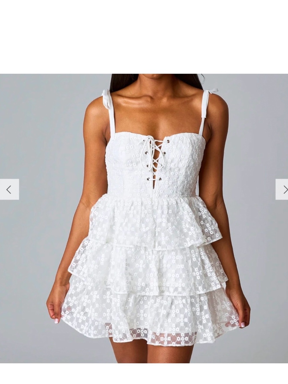 Buddy Love White Lace-Up Tiered Eyelet Mini Dress